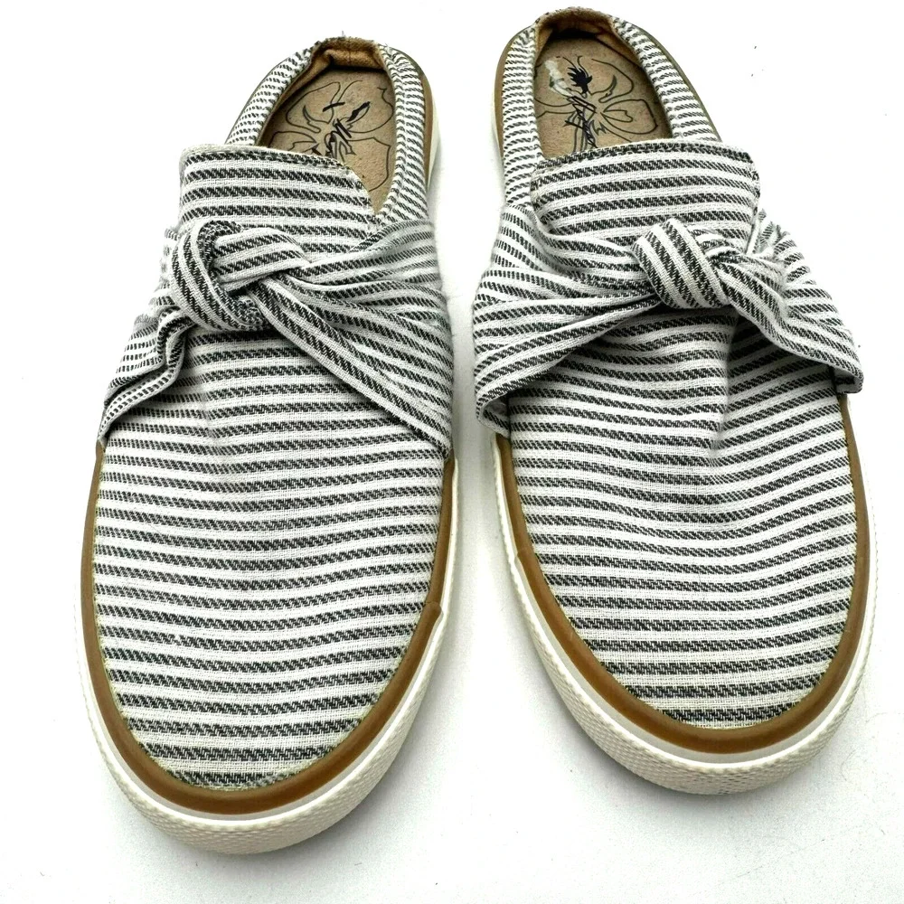 MARGARITAVILLE Women's‎ 7.5 Sailor Slip On Canvas Knot Striped Mule Flats Shoes